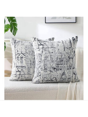 NEW Soft Set of 2 Architectural Throw Chenille Pillow Covers 18x18”